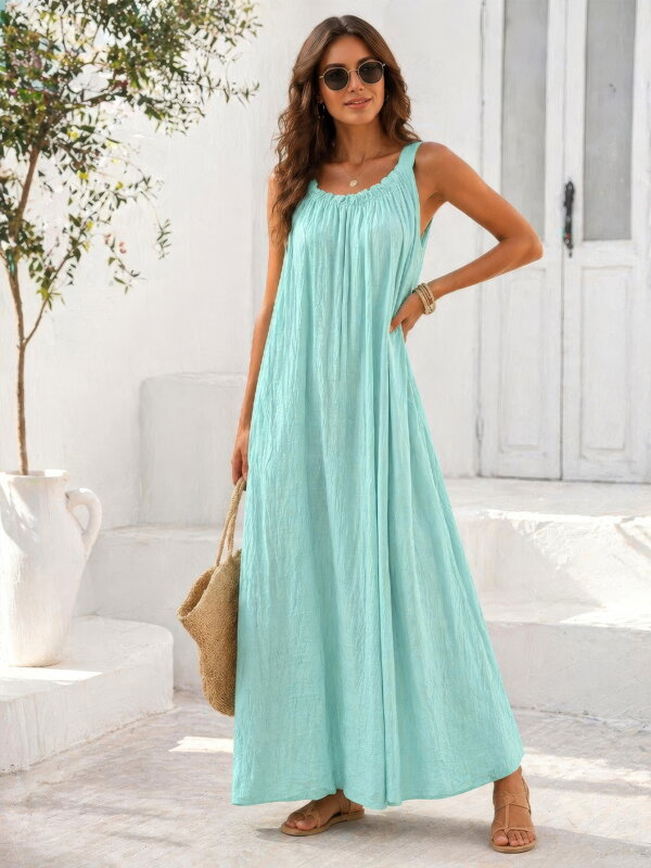 Dámske dlhé letné šaty mentolové – voľné maxi