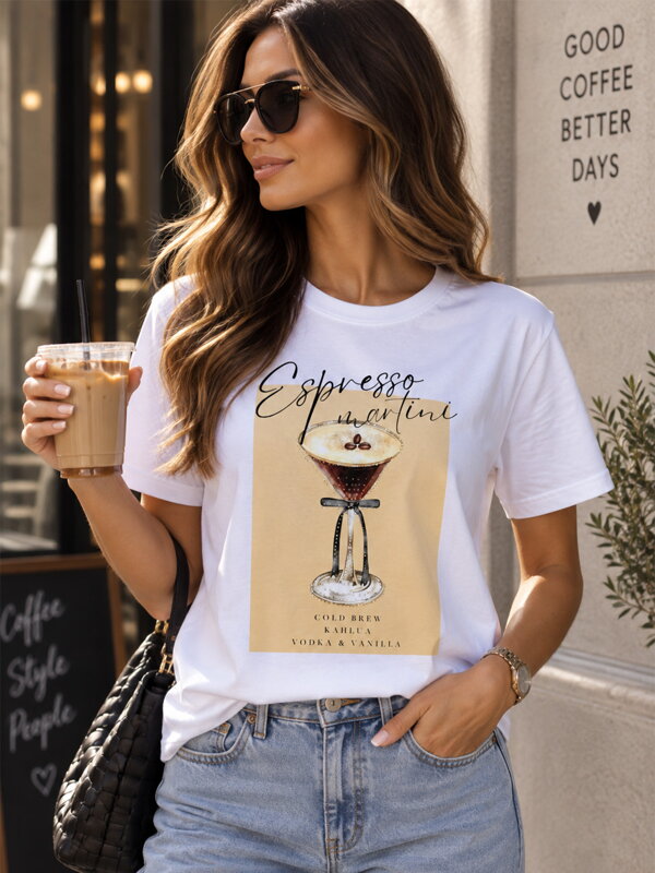 Dámske biele bavlnené tričko Espresso Martini