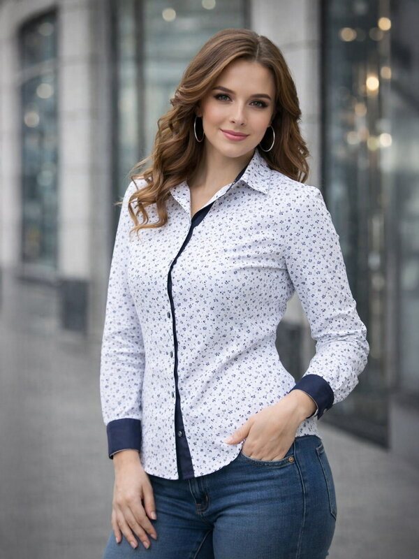 Biela vzorovaná dámska košeľa Slim Fit VS-DK1869