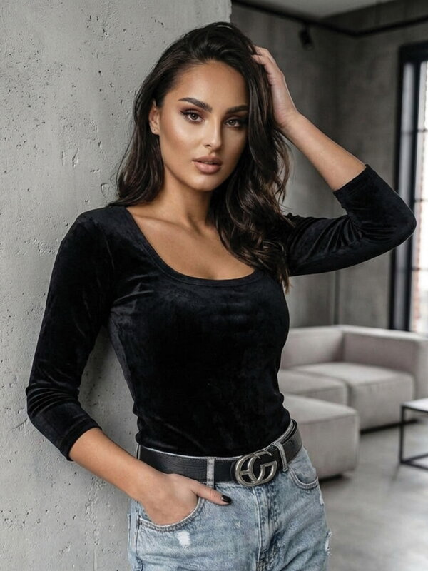 Dámske tričko s 3/4 rukávom VSB HELA VELUR čierne