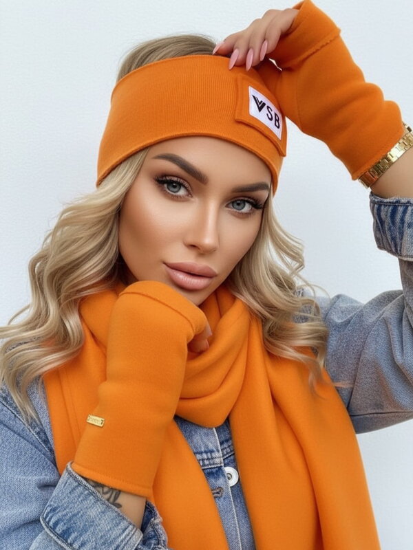 Teplákový VSB set šál + čelenka + rukavice orange