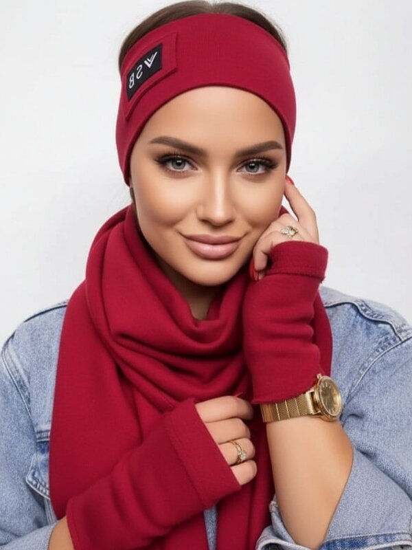 Teplákový VSB set šál + čelenka + rukavice bordo