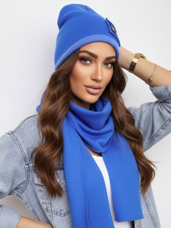 Luxusný teplákový VSB set šál + čiapka modrá