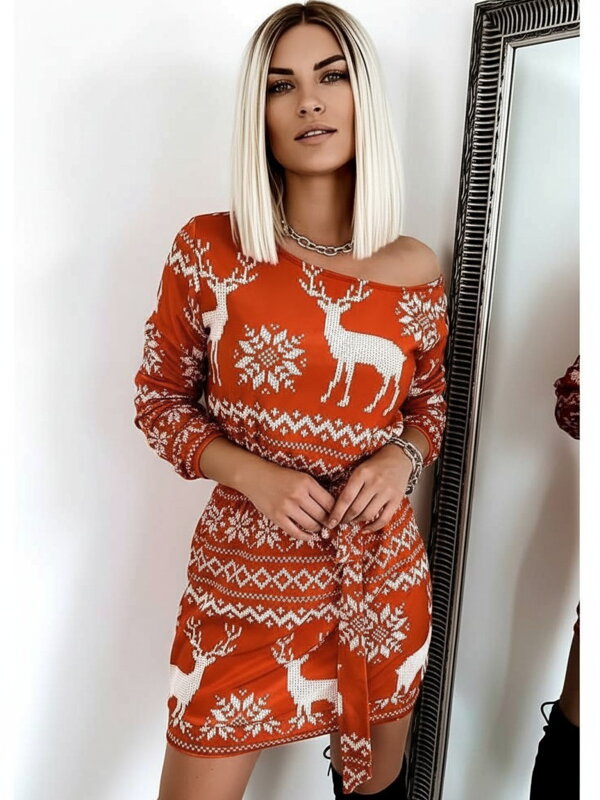 Dámske vianočné šaty VSB červené s opaskom