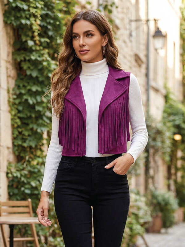 Dámska croptop fialová vesta 