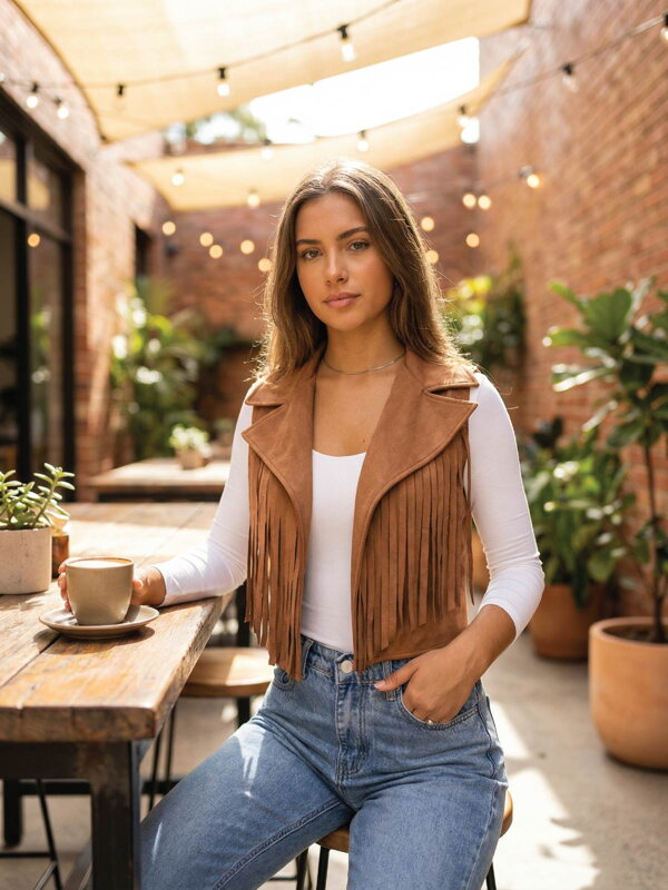 Dámska semišová vesta so strapcami 