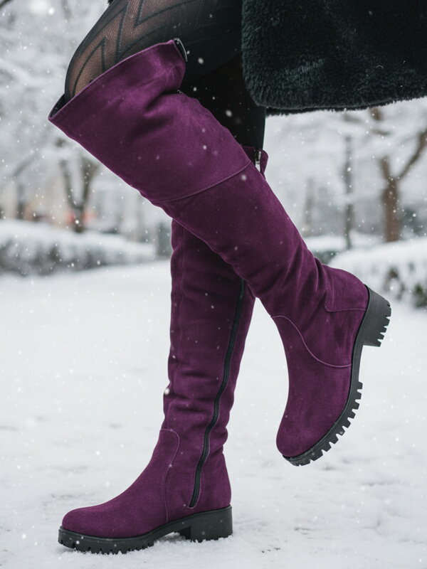 Čižmy nad kolená na platforme BARSA slivka