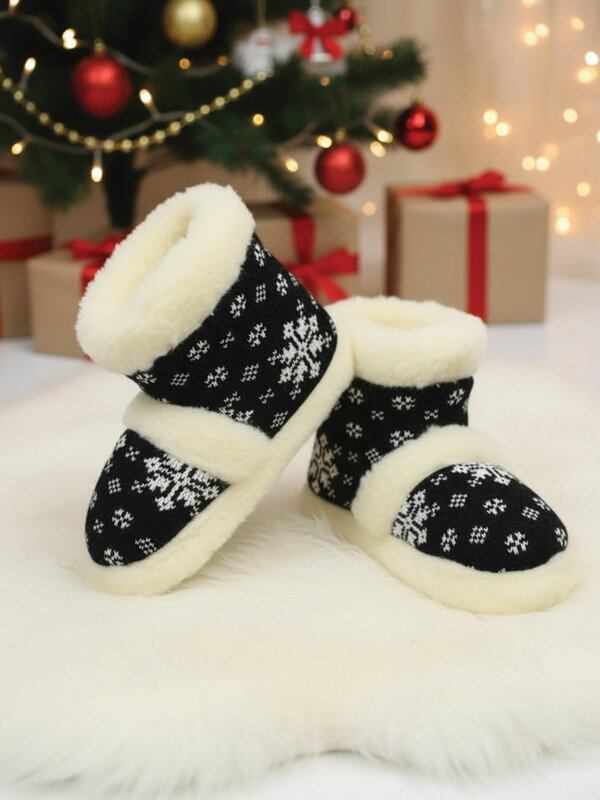 Úžasné papuče z ovčej vlny model 47, vysoké čierne