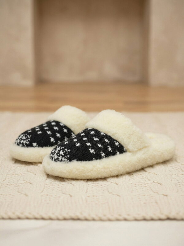 Úžasné papuče z ovčej vlny model 63 vločka čierna nízke