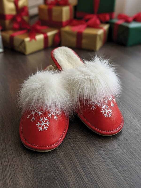 Dámske kožené papuče model 62 Mikulášska vločka