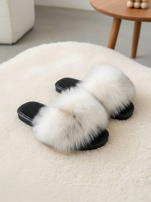 Dámske kožušinkové papuče – biela huňatá pohodlnosť 106