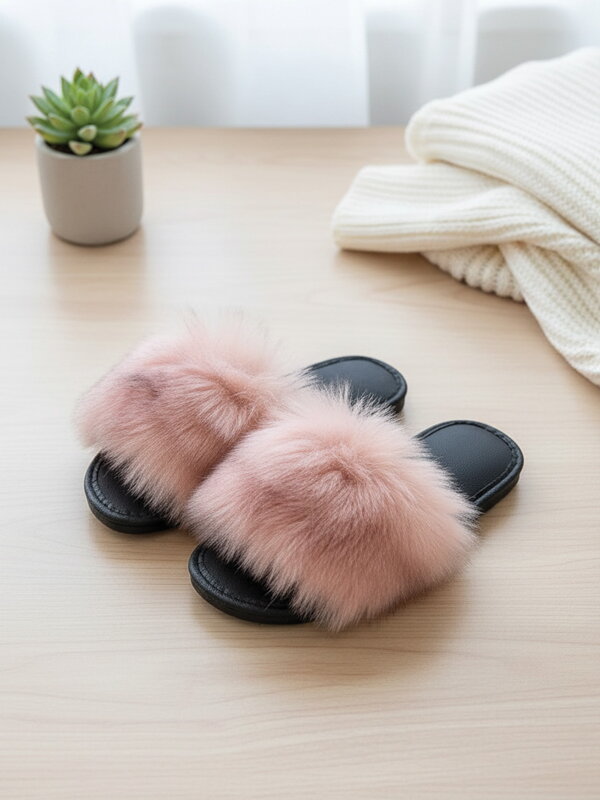 Huňaté papuče ružové Model 53 dámske s kožušinkou