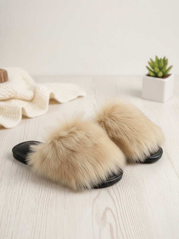 Dámske huňaté papuče s kožušinkou model 50 svetlo-hnedé 