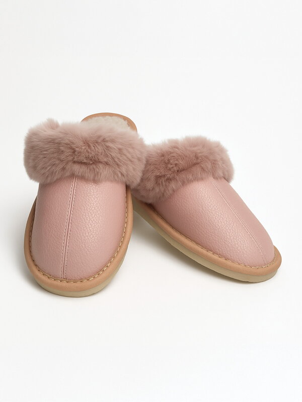 Dámske zateplené kožené papuče model 109 v ružovej farbe 